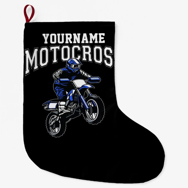 Personalised Motocross Dirt Bike Rider Racing Large Christmas Stocking (Front)