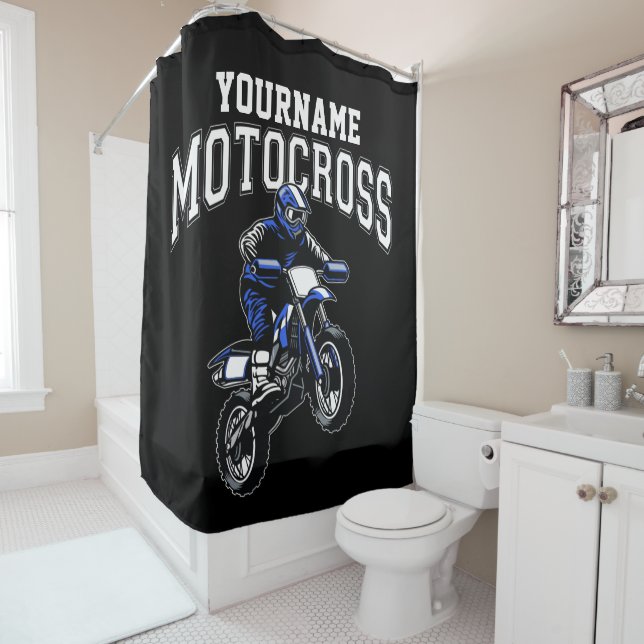 Personalised Motocross Dirt Bike Rider Racing   Shower Curtain (In Situ)