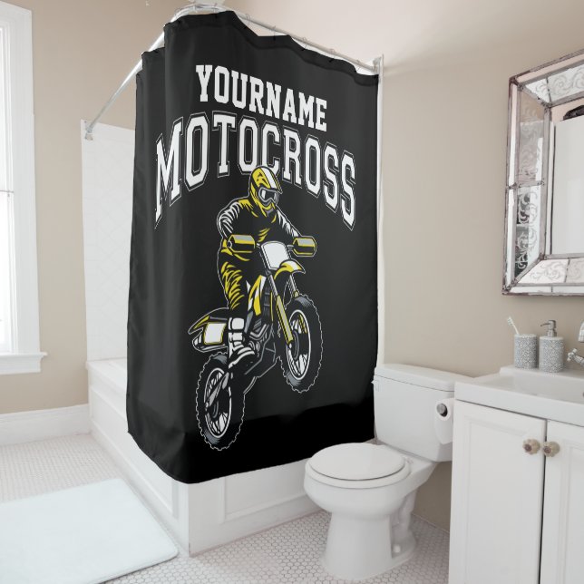 Personalised Motocross Dirt Bike Rider Racing  Shower Curtain (In Situ)
