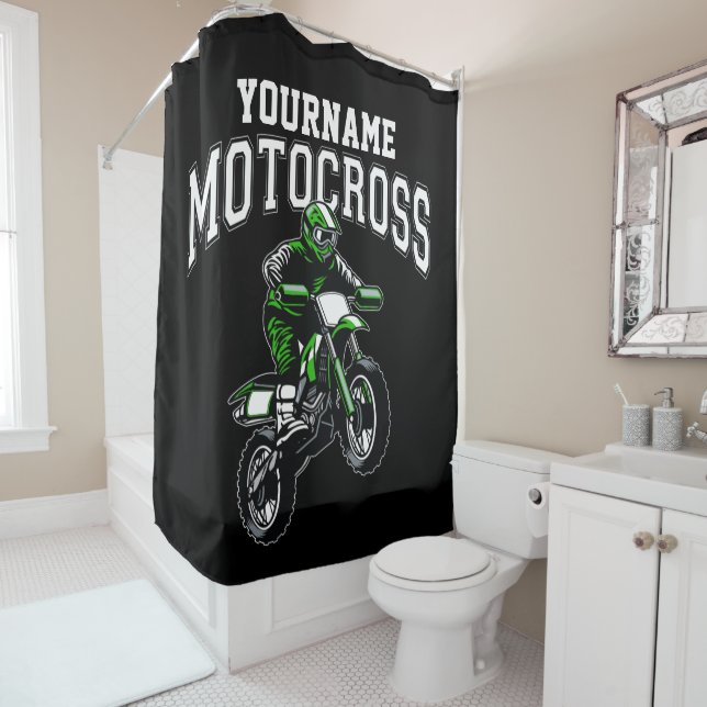 Personalised Motocross Dirt Bike Rider Racing   Shower Curtain (In Situ)