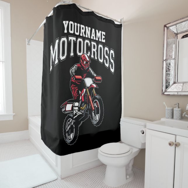 Personalised Motocross Dirt Bike Rider Racing  Shower Curtain (In Situ)