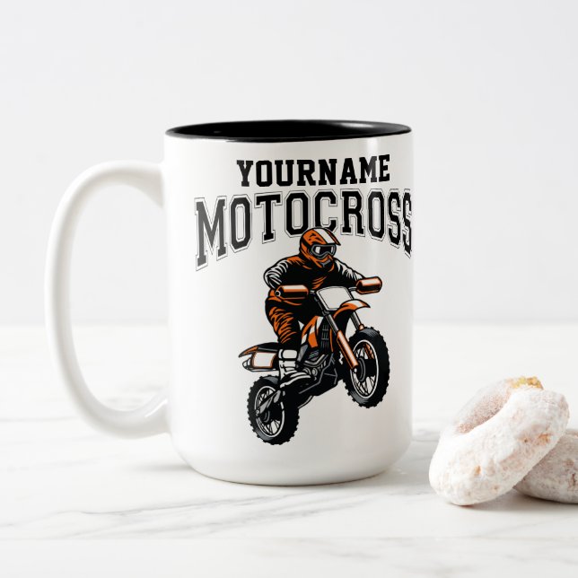 Personalised Motocross Dirt Bike Rider Racing  Two-Tone Coffee Mug (With Donut)