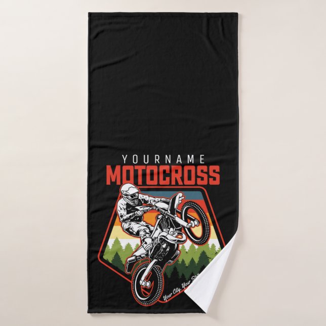 Personalised Motocross Racing Dirt Bike Trail Ride Bath Towel Set (Bath Towel)