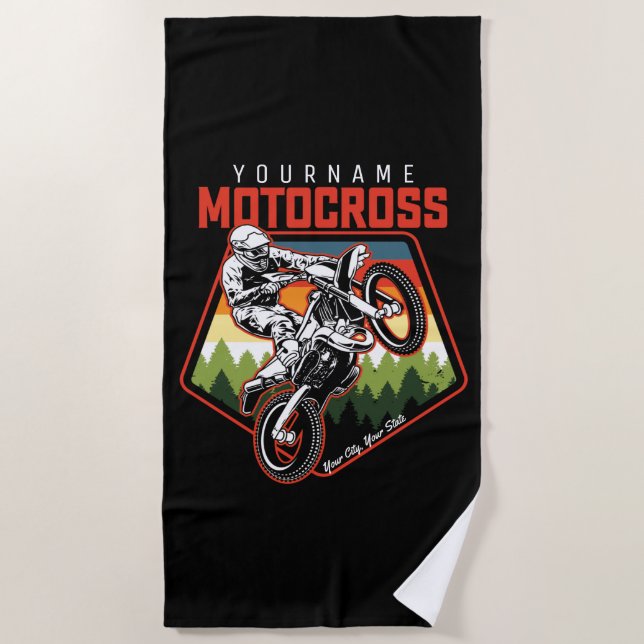 Personalised Motocross Racing Dirt Bike Trail Ride Beach Towel (Front)