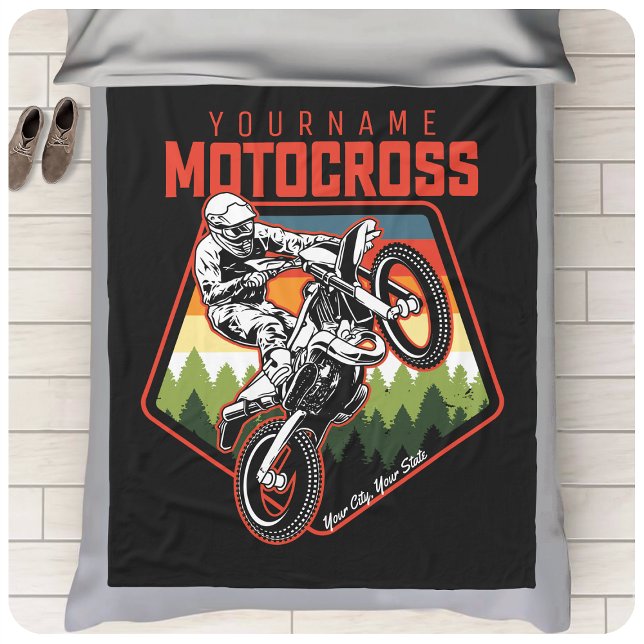 Personalised Motocross Racing Dirt Bike Trail Ride Fleece Blanket (Creator Uploaded)