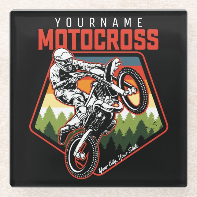 Personalised Motocross Racing Dirt Bike Trail Ride Glass Coaster (Front)