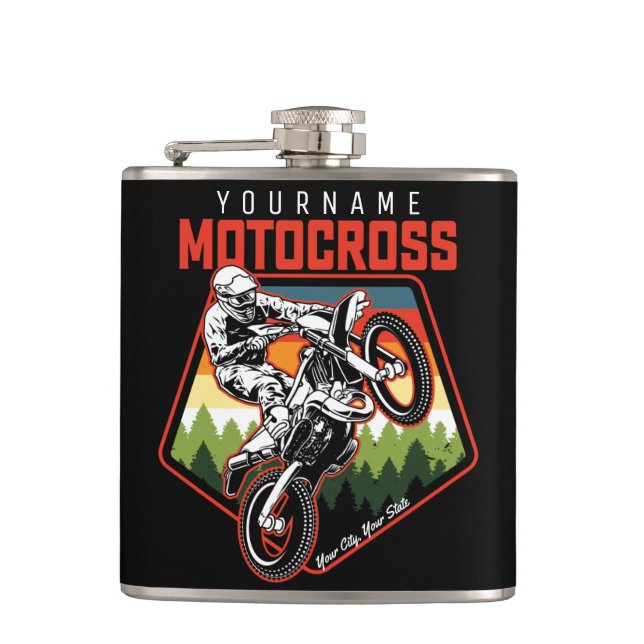 Personalised Motocross Racing Dirt Bike Trail Ride Hip Flask (Front)