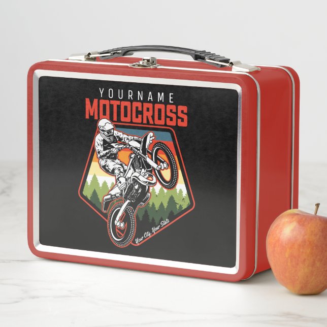 Personalised Motocross Racing Dirt Bike Trail Ride Metal Lunch Box (In Situ)