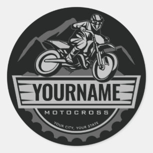 Personalised Motocross Rider Dirt Bike Hill Racing Classic Round Sticker