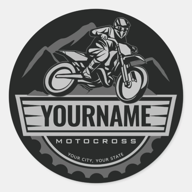 Personalised Motocross Rider Dirt Bike Hill Racing Classic Round Sticker (Front)