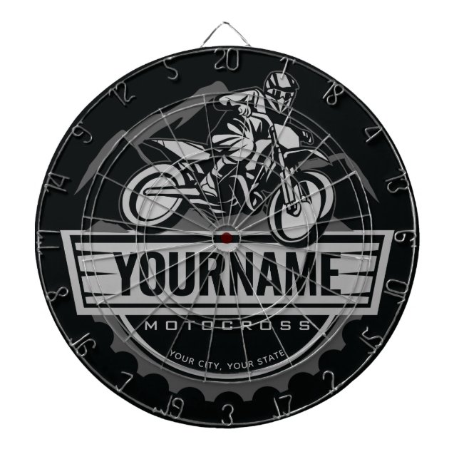 Personalised Motocross Rider Dirt Bike Hill Racing Dartboard (Front)