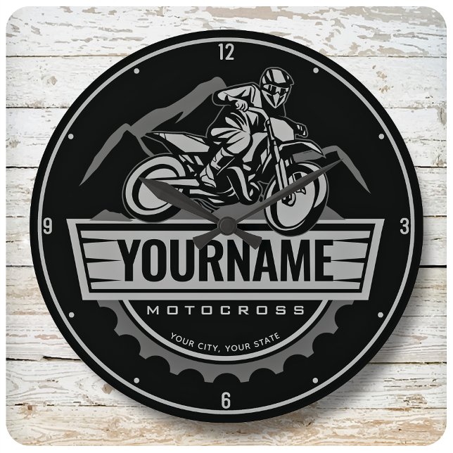 Personalised Motocross Rider Dirt Bike Hill Racing Large Clock (Creator Uploaded)