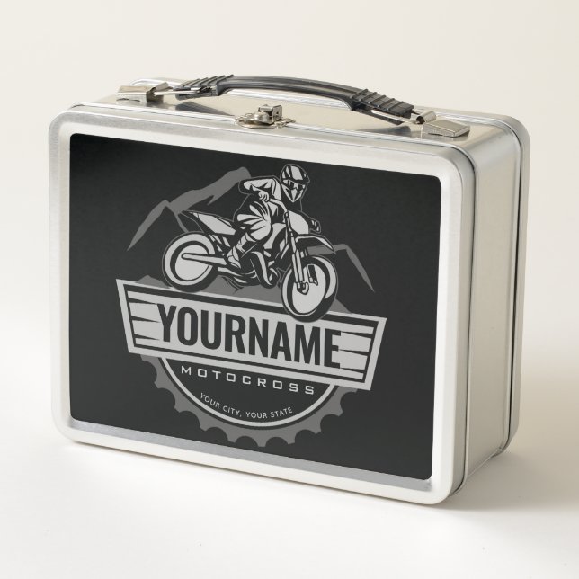 Personalised Motocross Rider Dirt Bike Hill Racing Metal Lunch Box (Front)