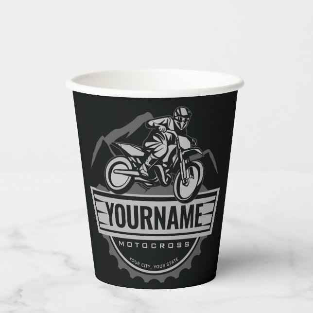 Personalised Motocross Rider Dirt Bike Hill Racing Paper Cups (Front)