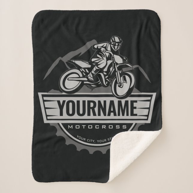 Personalised Motocross Rider Dirt Bike Hill Racing Sherpa Blanket (Front)