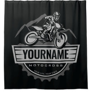 Personalised Motocross Rider Dirt Bike Hill Racing Shower Curtain