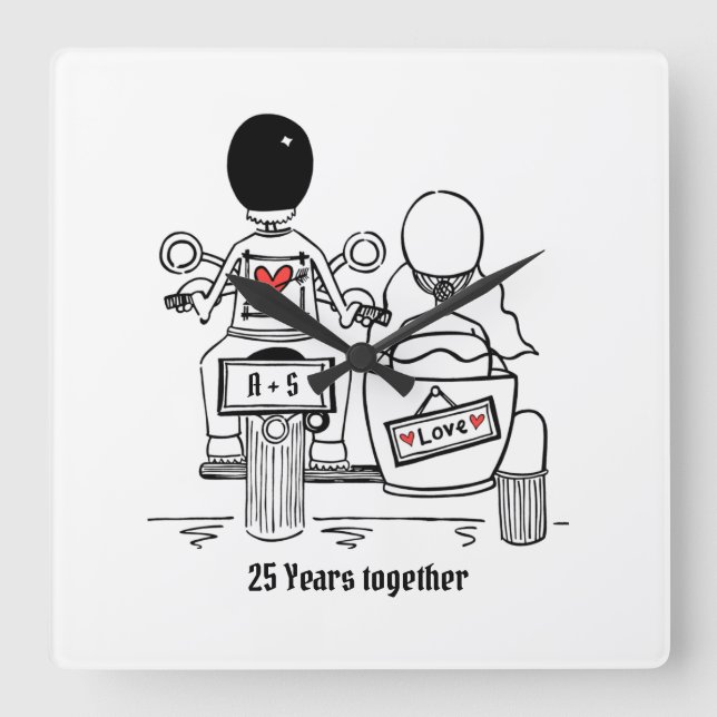 Personalised Motorbike & Sidecar Anniversary Square Wall Clock (Front)
