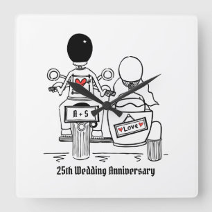 Personalised Motorbike & Sidecar Anniversary Square Wall Clock