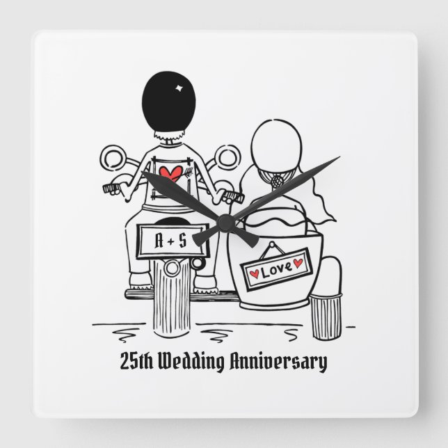 Personalised Motorbike & Sidecar Anniversary Square Wall Clock (Front)