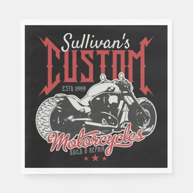 Personalised Motorcycle Big Bad Bike Biker Garage  Napkin (Front)