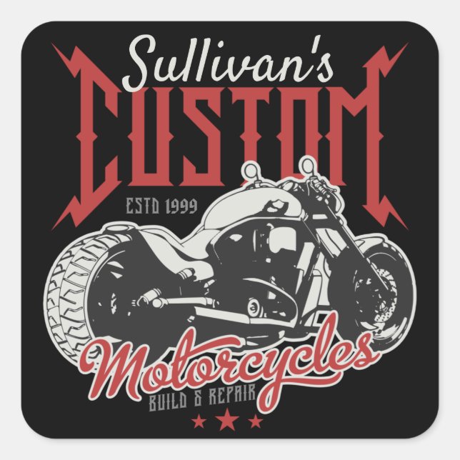 Personalised Motorcycle Big Bad Bike Biker Garage  Square Sticker (Front)