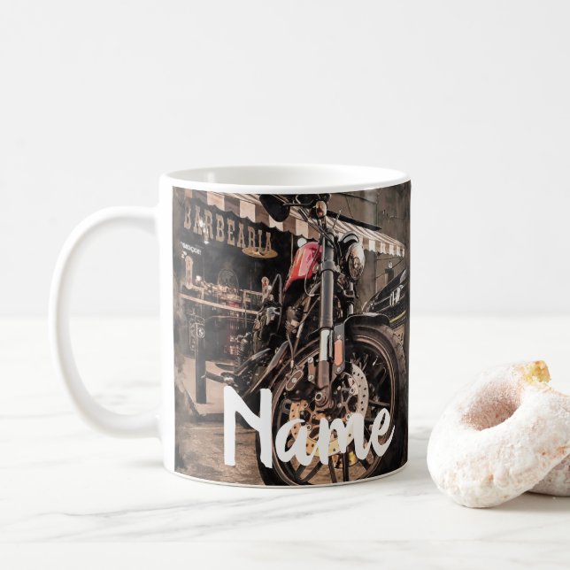 Personalised Motorcycle Biker Design Coffee Mug (With Donut)