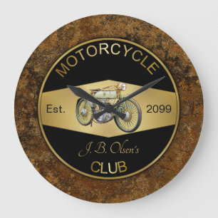 Personalised Motorcycle Club Black & Gold  Large Clock