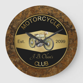 Personalised Motorcycle Club Black & Gold  Large Clock