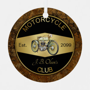 Personalised Motorcycle Club Black & Gold Metal Tree Decoration