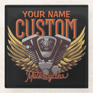 Personalised Motorcycle Eagle Wings Biker Garage Glass Coaster