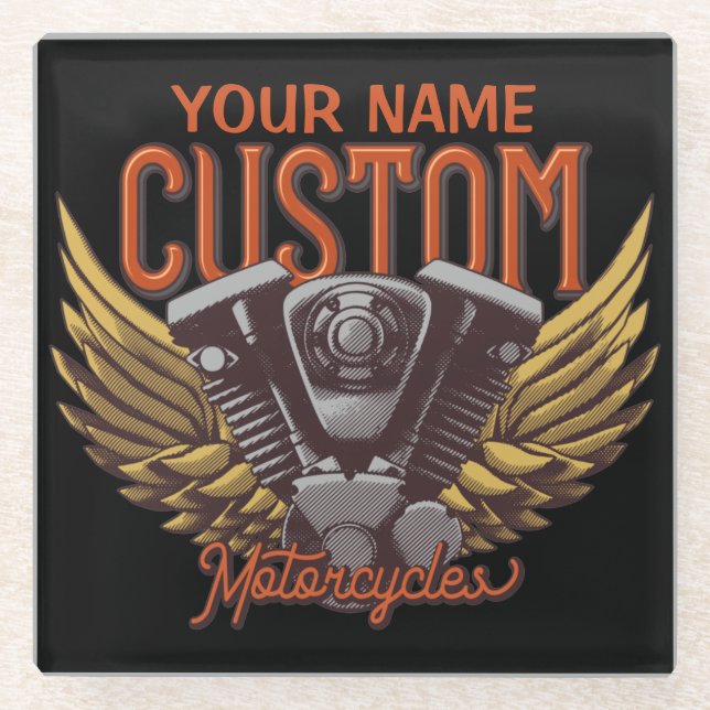  Personalised Motorcycle Eagle Wings Biker Garage  Glass Coaster (Front)