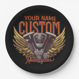 Personalised Motorcycle Eagle Wings Biker Garage Paper Plate