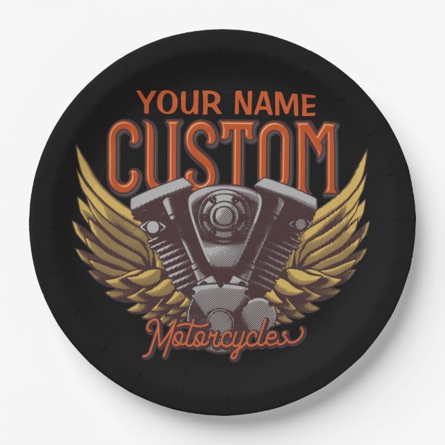  Personalised Motorcycle Eagle Wings Biker Garage  Paper Plate (Front)