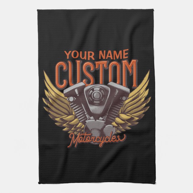  Personalised Motorcycle Eagle Wings Biker Garage Tea Towel (Vertical)