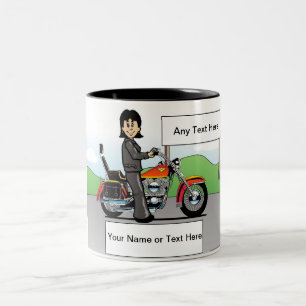 Personalised Motorcycle - Female Cartoon Two-Tone Coffee Mug