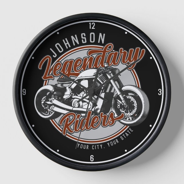 Personalised Motorcycle Legendary Rider Biker NAME Clock (Front)