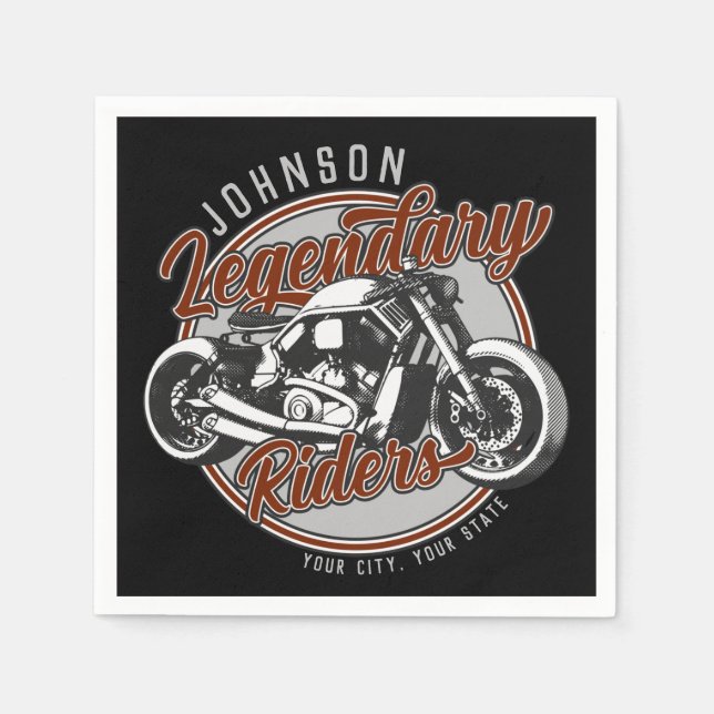 Personalised Motorcycle Legendary Rider Biker NAME Napkin (Front)