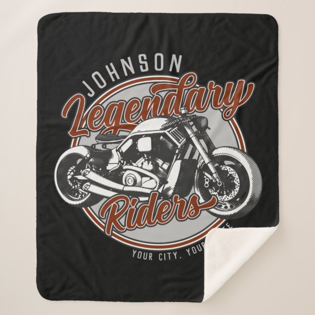 Personalised Motorcycle Legendary Rider Biker NAME Sherpa Blanket (Front)