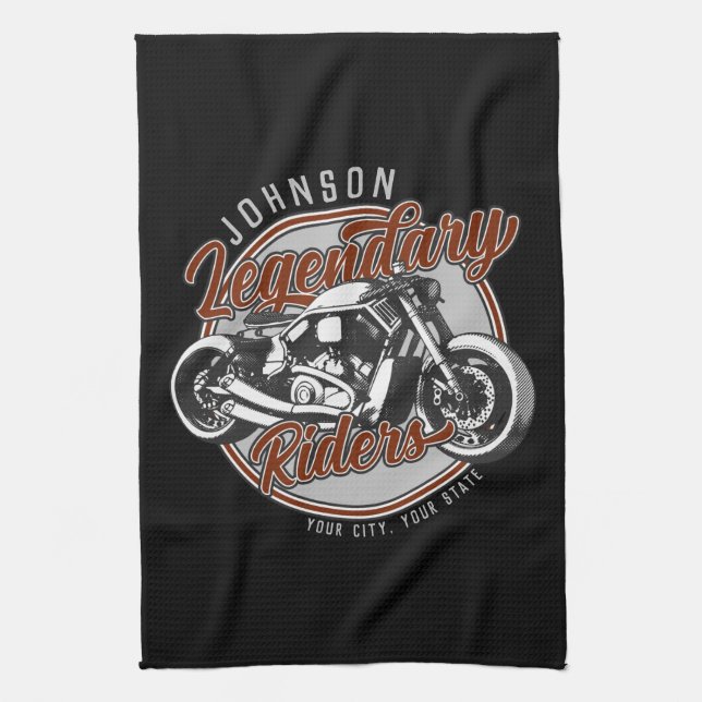 Personalised Motorcycle Legendary Rider Biker NAME Tea Towel (Vertical)