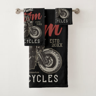 Personalised Motorcycle Rebel Cruiser Biker Garage Bath Towel Set