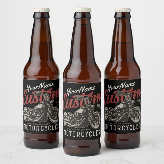 Personalised Motorcycle Rebel Cruiser Biker Garage Beer Bottle Label (Bottles)