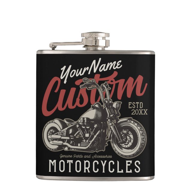 Personalised Motorcycle Rebel Cruiser Biker Garage Hip Flask (Front)