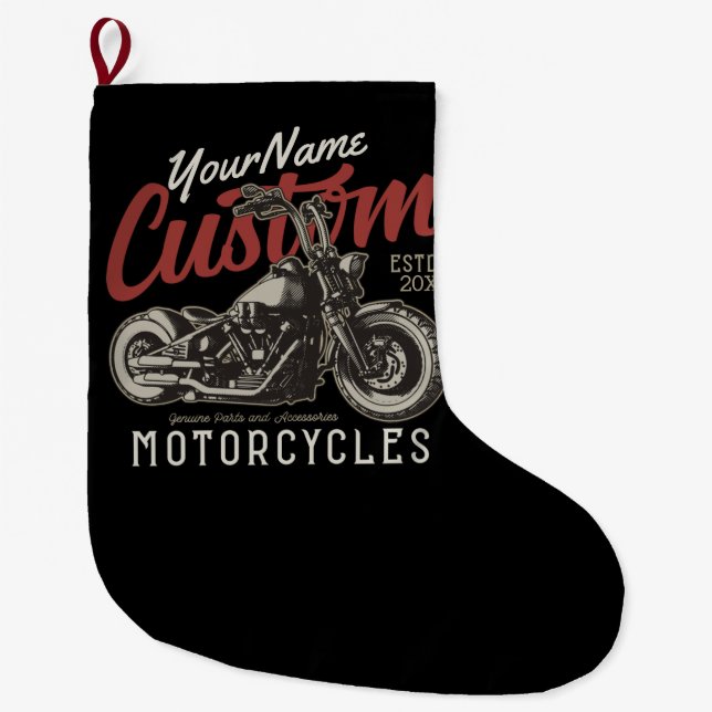 Personalised Motorcycle Rebel Cruiser Biker Garage Large Christmas Stocking (Front)