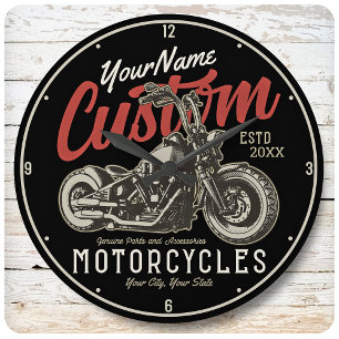 Personalised Motorcycle Rebel Cruiser Biker Garage Large Clock