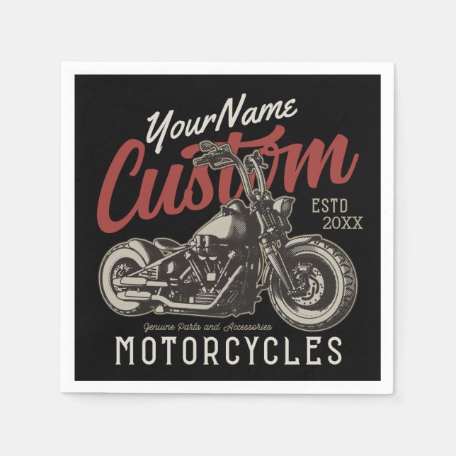 Personalised Motorcycle Rebel Cruiser Biker Garage Napkin (Front)