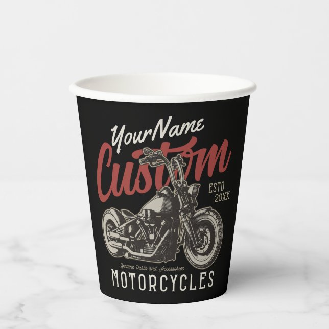 Personalised Motorcycle Rebel Cruiser Biker Garage Paper Cups (Front)