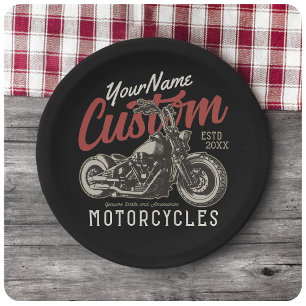 Personalised Motorcycle Rebel Cruiser Biker Garage Paper Plate