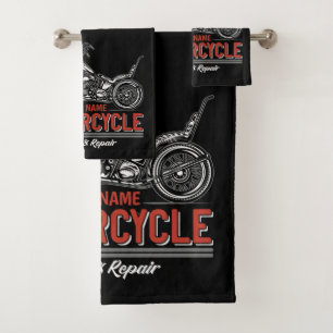 Personalised Motorcycle Service Biker Repair Shop Bath Towel Set
