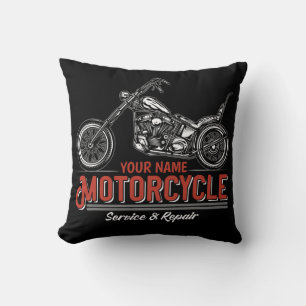 Personalised Motorcycle Service Biker Repair Shop Cushion