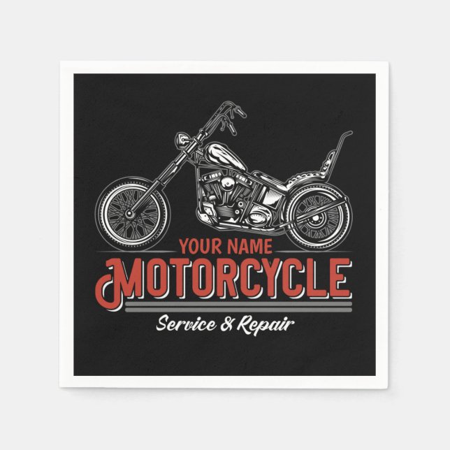 Personalised Motorcycle Service Biker Repair Shop Napkin (Front)